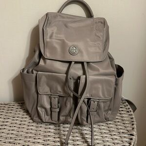 Tory Burch Nylon Flap Backpack in Gray Heron